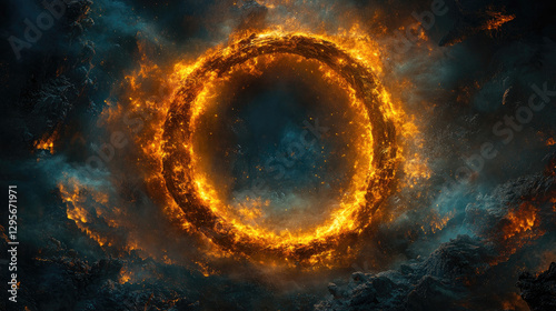 Fiery Ring of Fire in Stormy Clouds