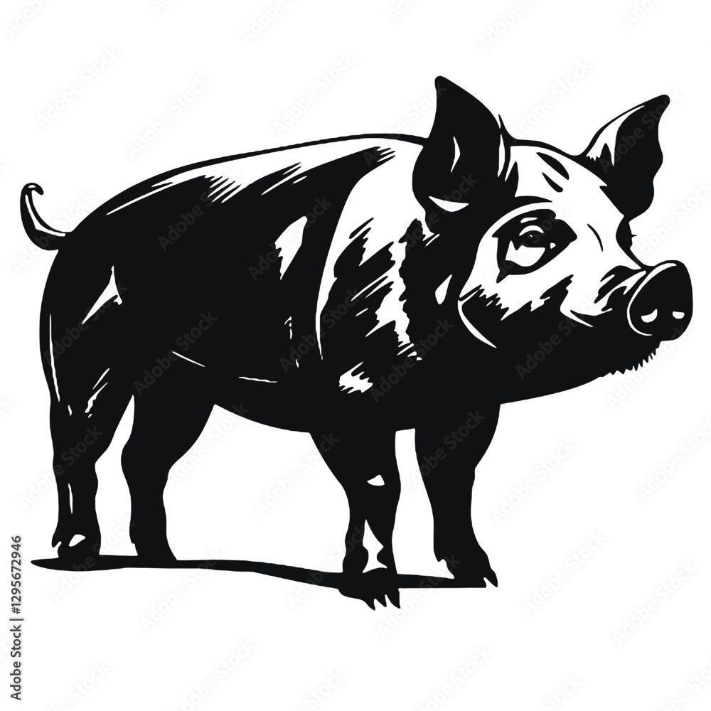 Fototapeta premium Black Pig Silhouette for Sticker, Decal, or Craft Design
