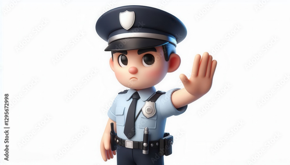 Cartoon police character stopping traffic animation studio 3d render white background Cartoon police character stopping traffic animation studio 3d render white background