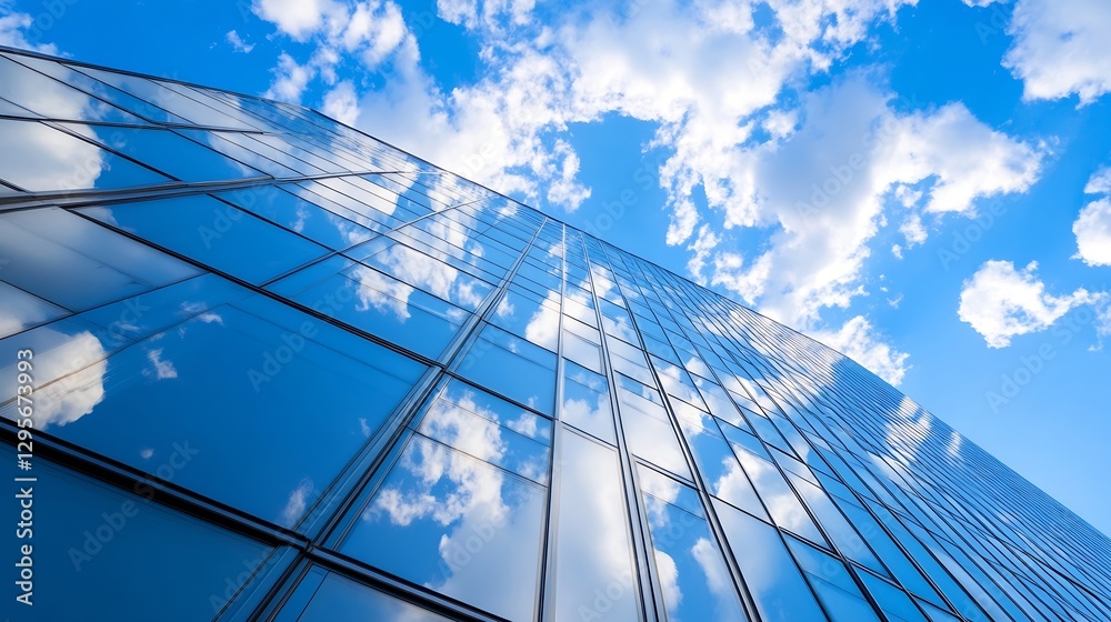 Modern Building with Reflective Glass Windows and Dramatic Cloudy Sky in Urban Setting : Generative AI Modern Building with Reflective Glass Windows and Dramatic Cloudy Sky in Urban Setting : Generative AI