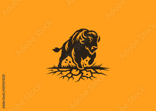 Charging Buffalo Logo – A ferocious buffalo charging forward with cracked earth effects, symbolizing raw power and force.