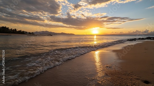 Wallpaper Mural Stunning Golden Sunset Over Tranquil Beach Waves Reflecting Lights : Generative AI Torontodigital.ca