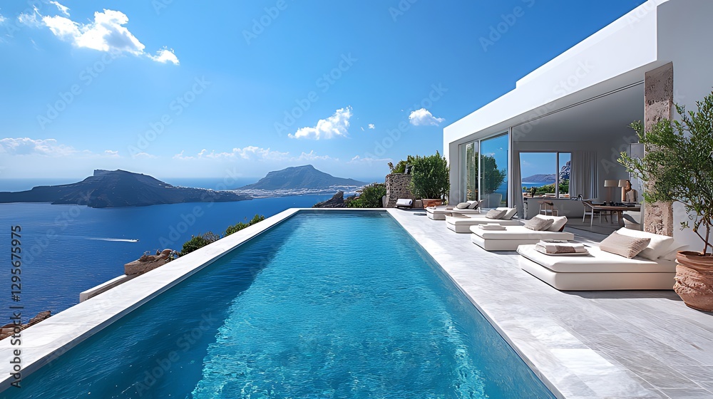 Fototapeta premium Aegean villa infinity pool, cliffside view, luxury vacation