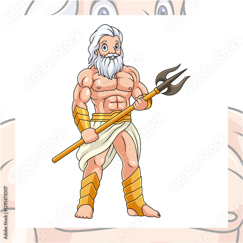 Poseidon greek mythology cartoon mascot character design