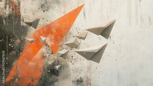 Creative representation of paper airplanes flying toward an orange arrow indicating direction