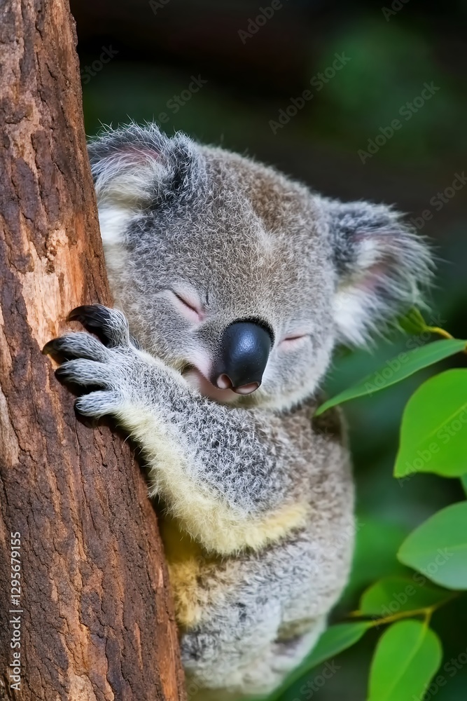 Obraz premium Koala Sleeping On Tree In Forest