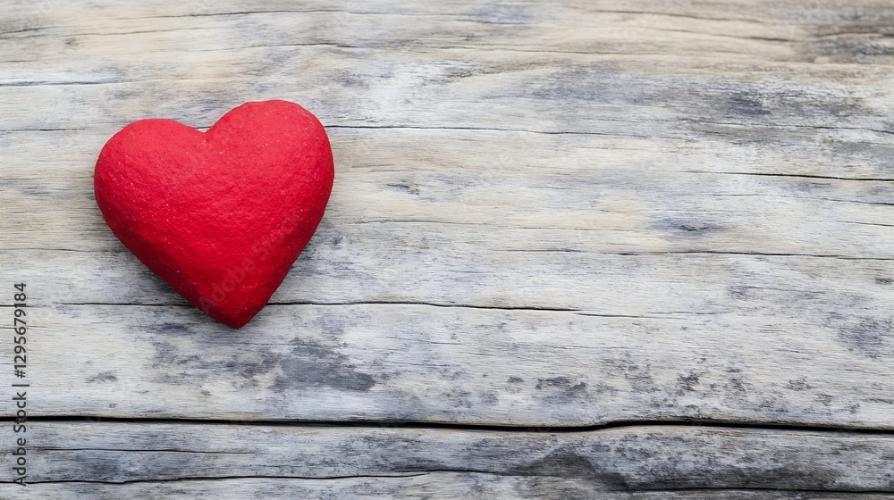 Vibrant Red Heart Object on Weathered Wooden Background Evoking Love and Care : Generative AI