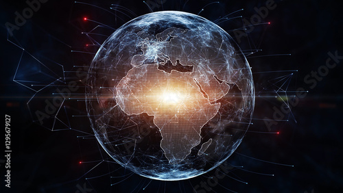 Glowing digital technology earth planet illustration.