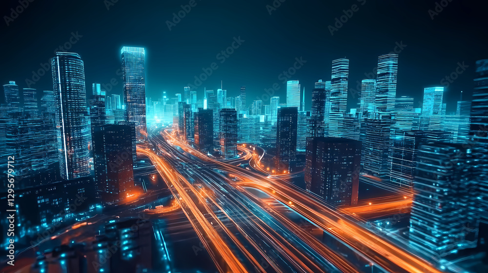 Obraz premium Vibrant Future Cityscape at Night