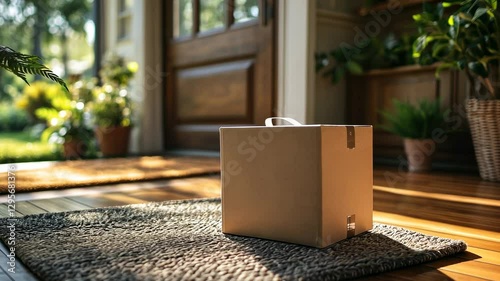 Package Delivery at Home: A Cardboard Box on Porch