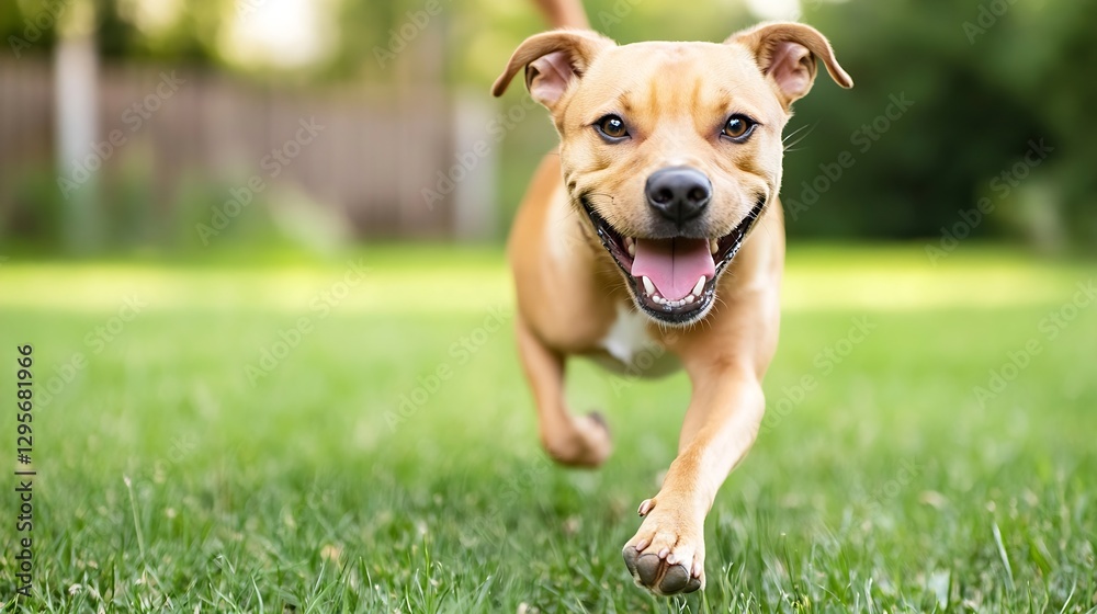 Happy Playful Dog Running on Green Grass in a Sunny Outdoor Environment : Generative AI Happy Playful Dog Running on Green Grass in a Sunny Outdoor Environment : Generative AI