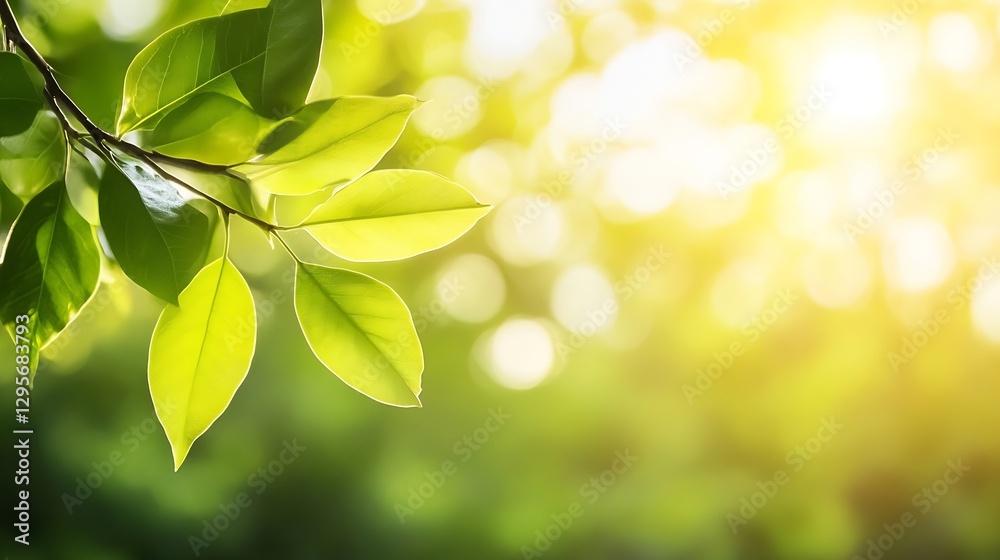 Obraz premium Radiant green leaves illuminated by warm sunlight filtering through the forest : Generative AI