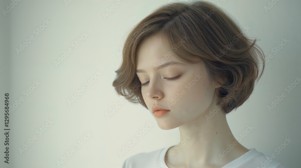 Generative AI, Serene Woman Enjoying Sunlight with Eyes Closed Generative AI, Serene Woman Enjoying Sunlight with Eyes Closed