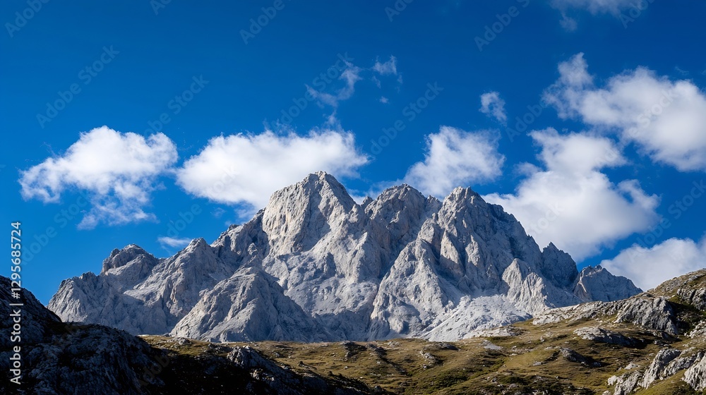 Fototapeta premium Majestic Rocky Mountain Peaks Surrounded by Clouds and Blue Sky : Generative AI