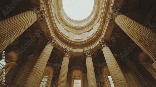 Ancient Columns, Dome, Sunlight, Architecture, Looking Up