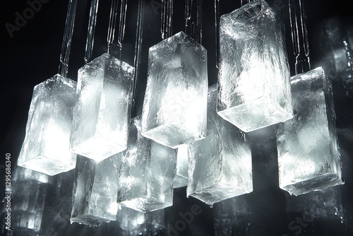 A symphony of transparency, where crystal-clear glass cubes, suspended in an ethereal realm, defied gravity's embrace, forming an abstract and captivating visual tapestry. 