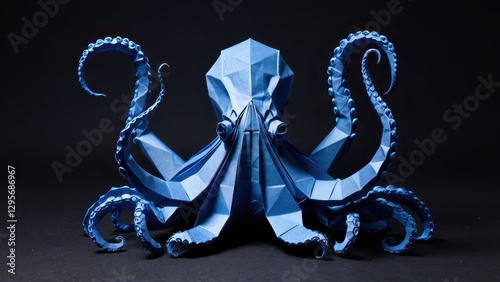  a stunning blue origami octopus showcasing intricate geometric design photo