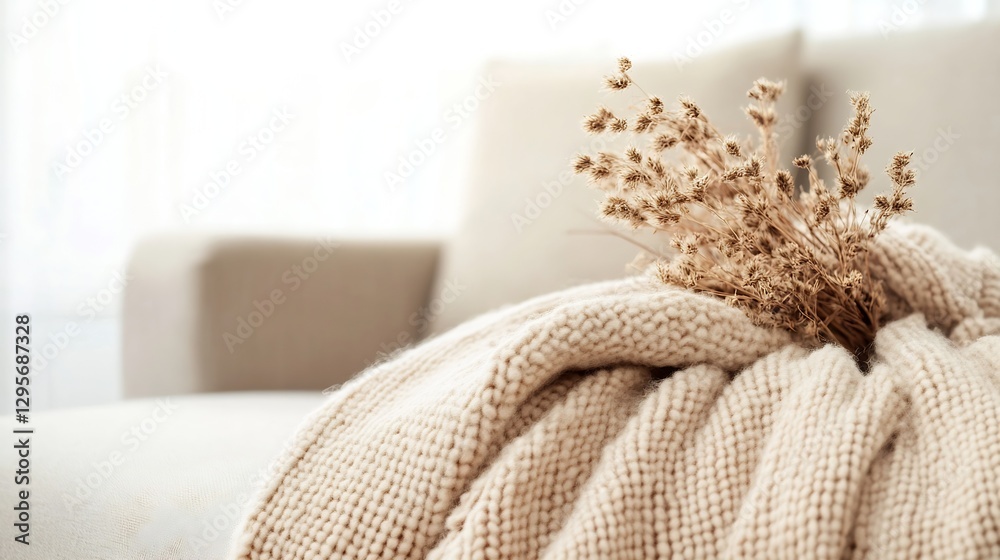 Cozy Home Decor with Warm Textiles and Dried Flowers for a Minimalist Style : Generative AI Cozy Home Decor with Warm Textiles and Dried Flowers for a Minimalist Style : Generative AI