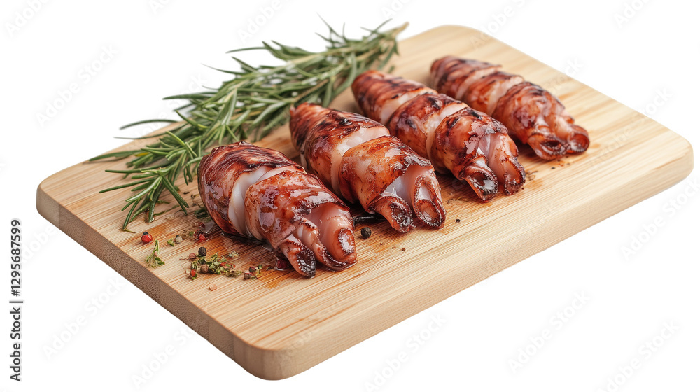 Grilled Squid on a wooden board isolated on a white background Grilled Squid on a wooden board isolated on a white background