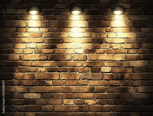 Brick wall illuminated by spotlights (1) photo