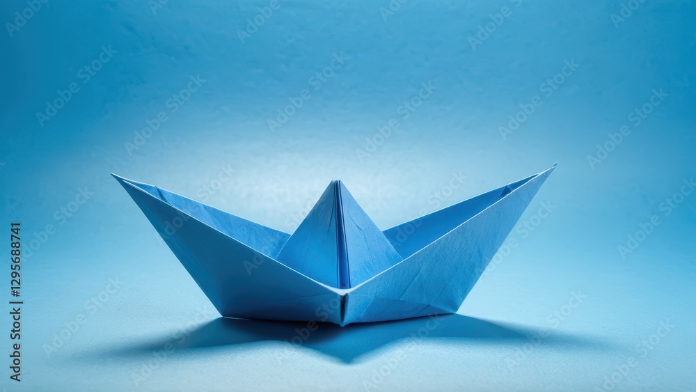 a serene blue origami boat floating gently in soft light a serene blue origami boat floating gently in soft light