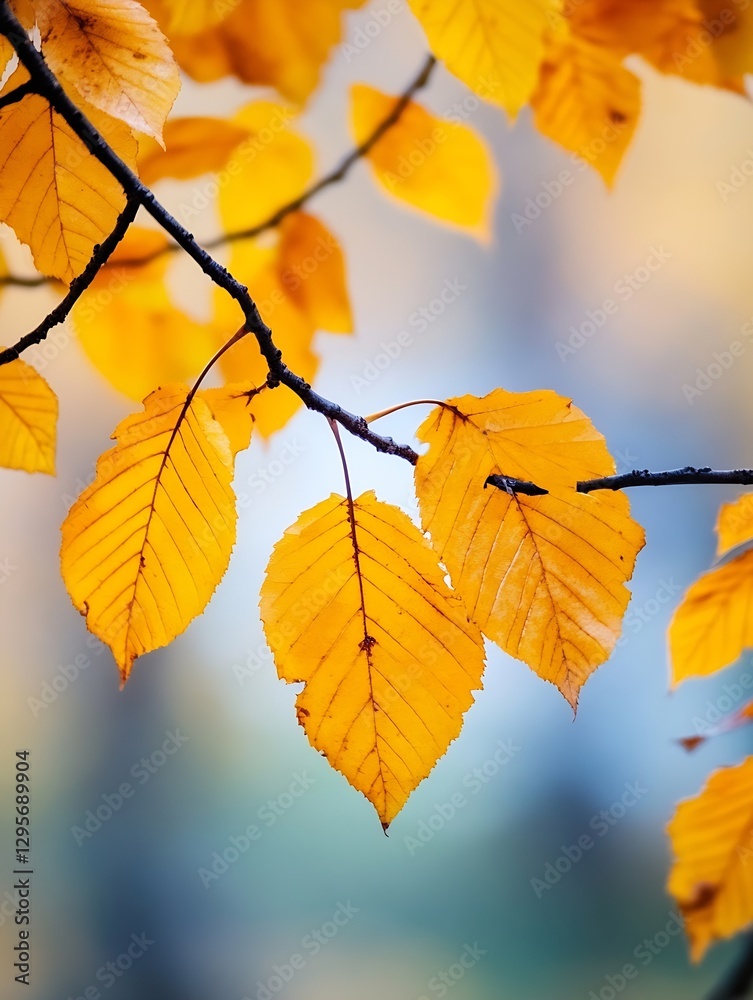 Obraz premium Closeup of vibrant yellow autumn leaves with intricate details capturing the essence of fall season : Generative AI