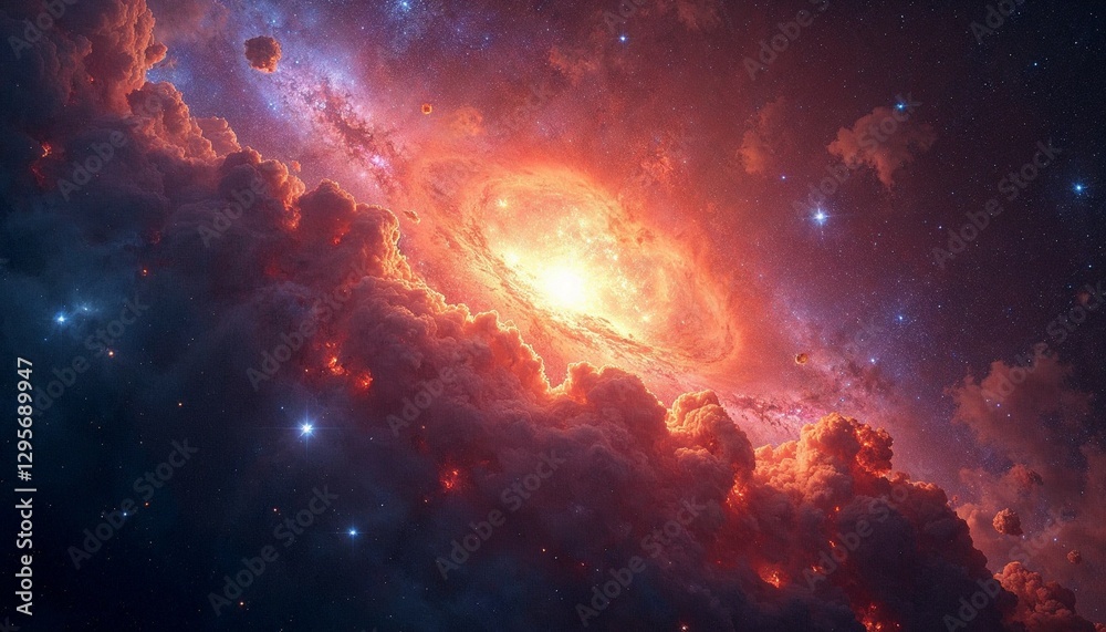 Obraz premium Vibrant supernova illuminating surrounding galaxies