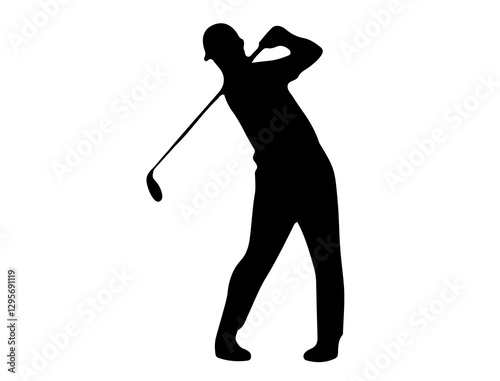 silhouette of a man  playing golf on the white background