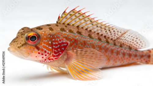 Vibrant Blenny: A close-up shot reveals the stunning detail of a colorful blenny fish, showcasing its unique patterns and textures with a photorealistic clarity.