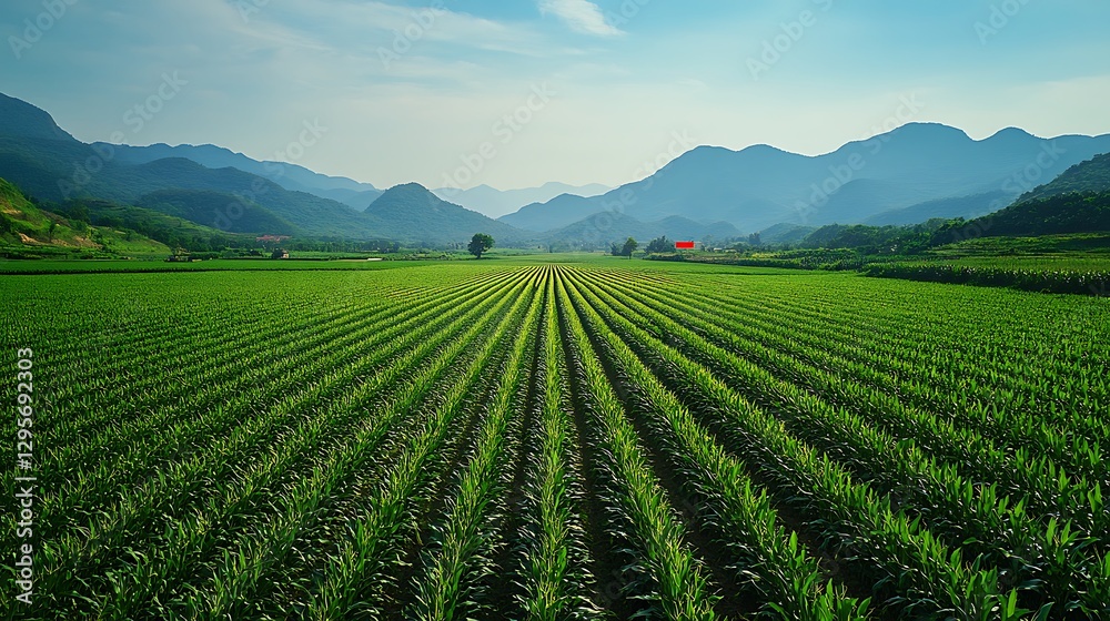 A drone flying over green corn fields A drone flying over green corn fields