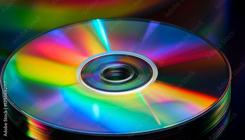The surface of a CD or DVD under polarized light, revealing unexpected rainbow refractions that create mesmerizing, iridescent patterns and vibrant colors. The surface of a CD or DVD under polarized light, revealing unexpected rainbow refractions that create mesmerizing, iridescent patterns and vibrant colors.