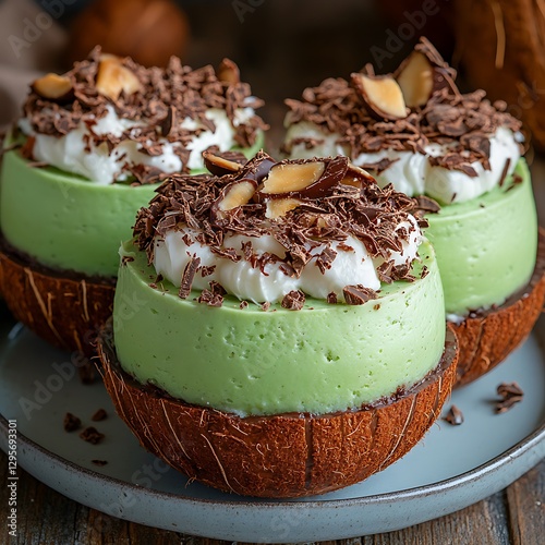 Coconut lime dessert, stacked treats, close up photo