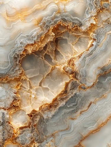 Stunning closeup of natural agate stone with intricate patterns and warm golden veins highlighting geological beauty