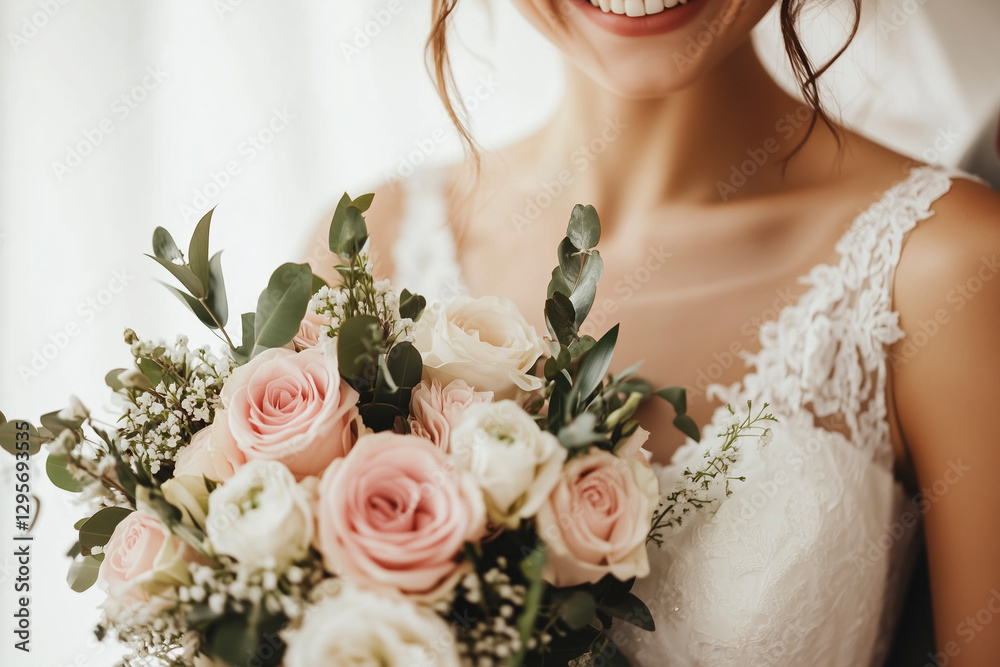 Naklejka premium A charming shot of a wedding photographer engaging with a couple's joyful moments.