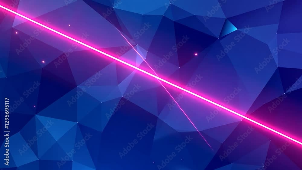 Abstract Pink Laser Beam Across Blue Geometric Background