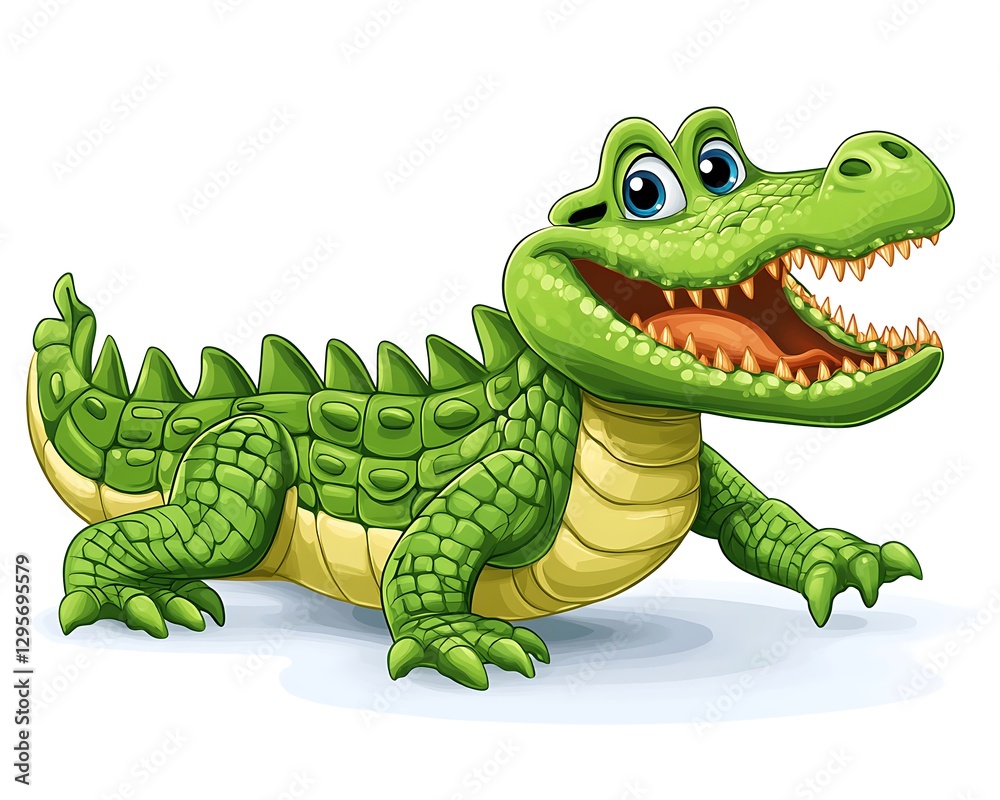 Fototapeta premium Cartoon Crocodile Smiling, Cute Animal, Childish Illustration