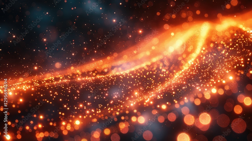 Naklejka premium Abstract glowing blue particles with light rays. Digital art for design and art. Abstract artwork of glowing vibrant color dots and lines connecting together. Global communication concept. AIG53.