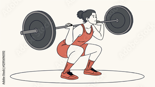 Strong Female Weightlifter Illustration in Bold Fitness Workout Poses on Transparent Background

