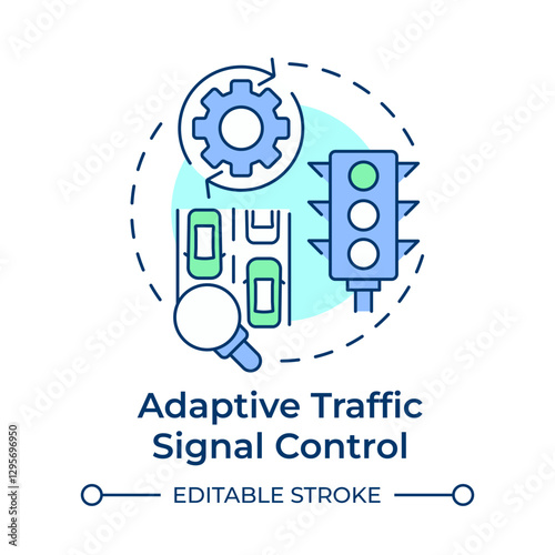 Adaptive traffic signal control multi color concept icon. Vehicle flow adjustment. Transport management strategy. Round shape line illustration. Abstract idea. Graphic design. Easy to use in booklet