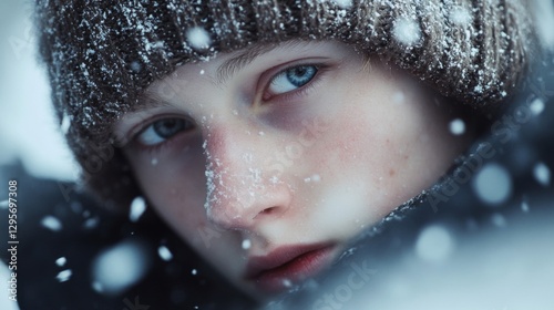 Close Up Portrait of Young Woman in Winter Snow