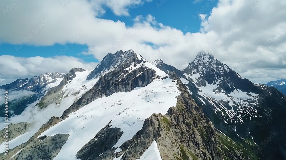 Aerial View of Majestic Mountains Covered with Snow and Beautiful Blue Sky : Generative AI Aerial View of Majestic Mountains Covered with Snow and Beautiful Blue Sky : Generative AI