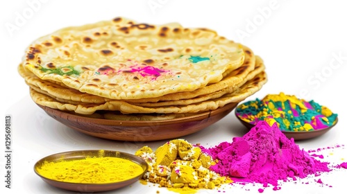 Delicious Puran Poli (Sweet Flatbread) for Happy Holi Celebration Isolated on White Background photo