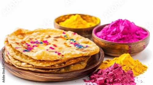Delicious Puran Poli (Sweet Flatbread) for Happy Holi Celebration Isolated on White Background