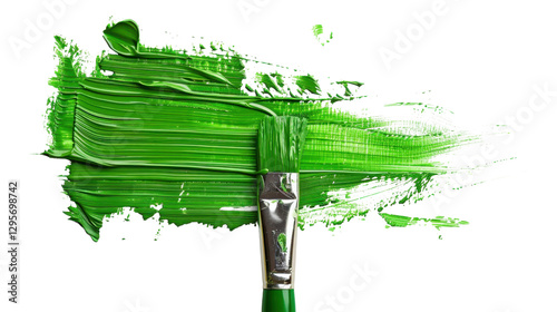 Paintbrush painting green stroke on transparent background