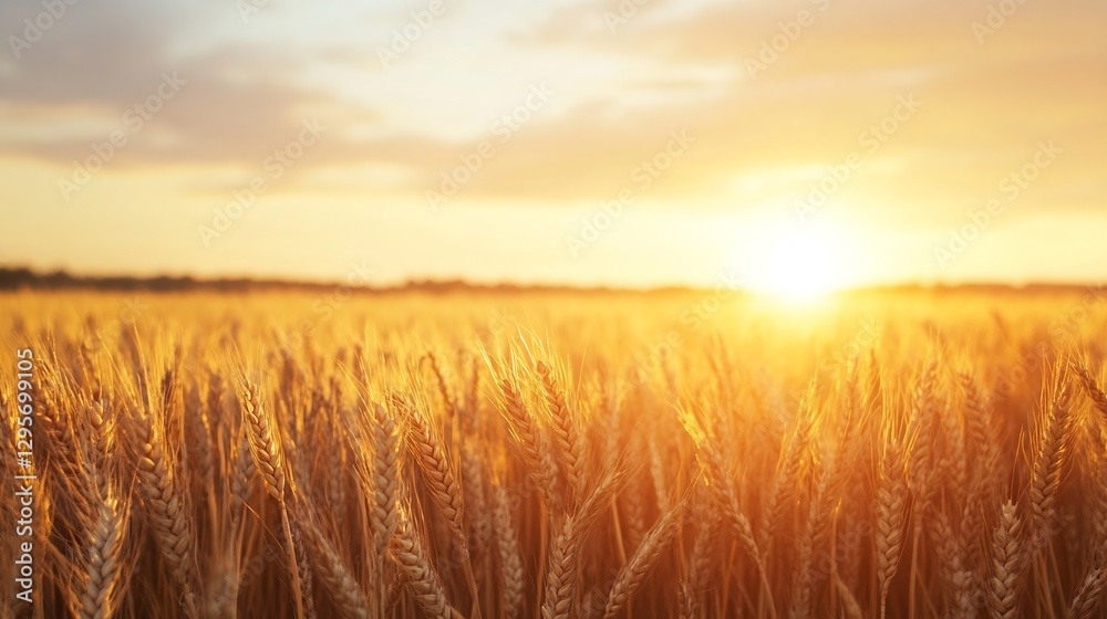 Golden wheat field illuminated by a warm sunset creating a picturesque rural landscape : Generative AI Golden wheat field illuminated by a warm sunset creating a picturesque rural landscape : Generative AI