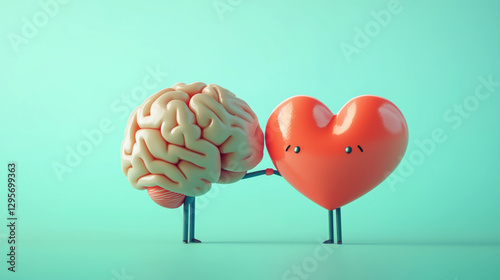 Brain and heart connection concept studio 3d animation minimalist