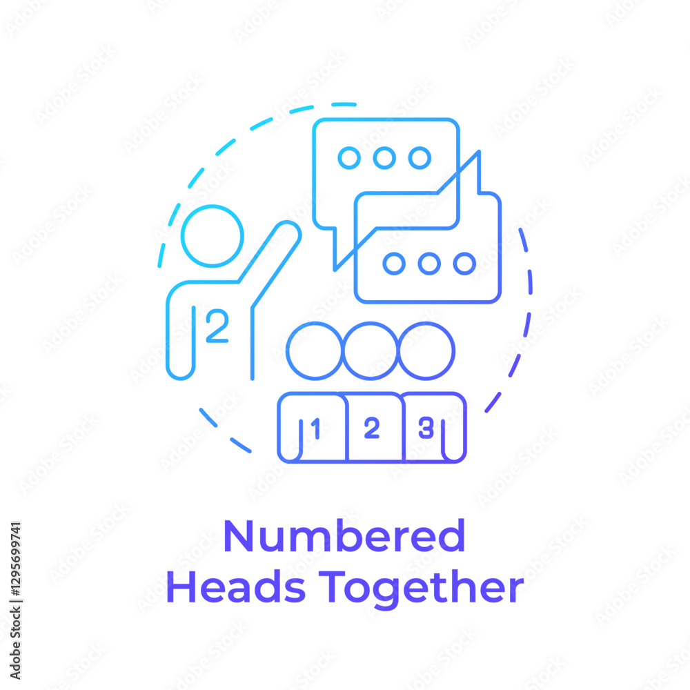 Numbered heads together blue gradient concept icon. Leadership, teamwork. Communication, discussion. Round shape line illustration. Abstract idea. Graphic design. Easy to use in infographic Numbered heads together blue gradient concept icon. Leadership, teamwork. Communication, discussion. Round shape line illustration. Abstract idea. Graphic design. Easy to use in infographic