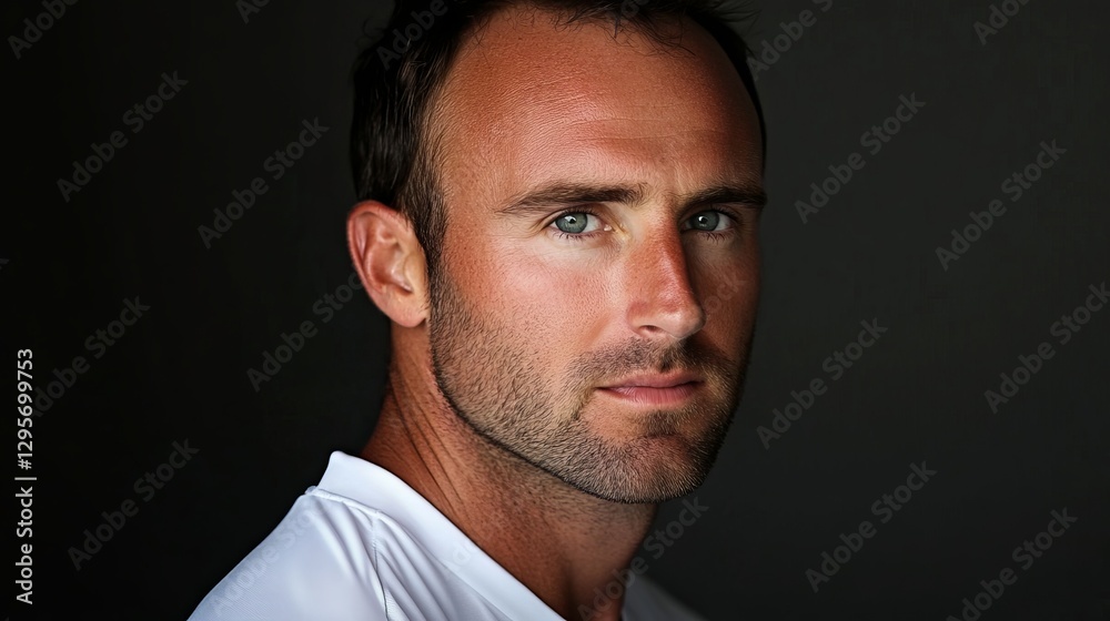 Intense Portrait of a Male Athlete with Sharp Features and Focused Expression in Studio Lighting Intense Portrait of a Male Athlete with Sharp Features and Focused Expression in Studio Lighting