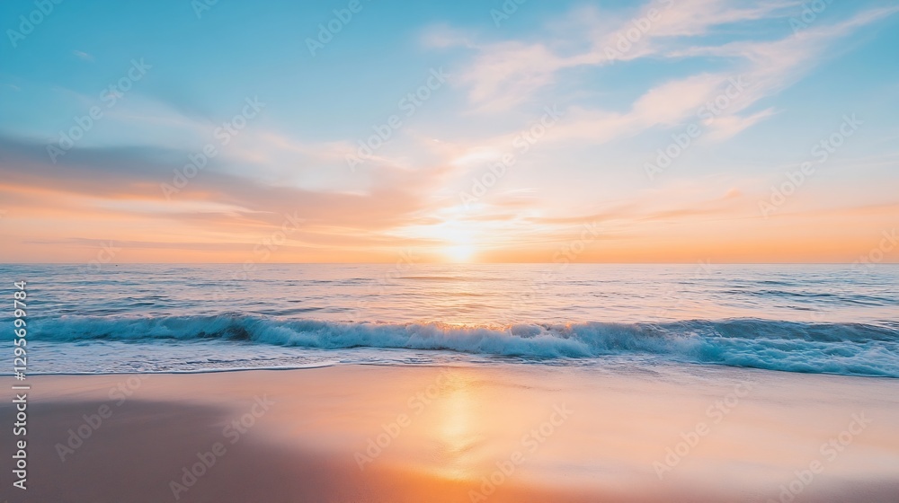 Stunning sunset over a calm ocean with gentle waves reflecting warm colors : Generative AI Stunning sunset over a calm ocean with gentle waves reflecting warm colors : Generative AI