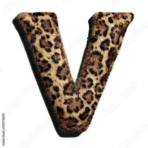 Wallpaper Mural 3D Leopard Print Letter V Animal Print Font Realistic Fur Texture Alphabetical Character Torontodigital.ca